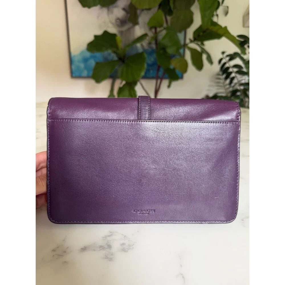 COACH LEGACY LEATHER SLIM CLUTCH BRASS BLACK VIOLET PURPLE F50509 Crossbody Bag